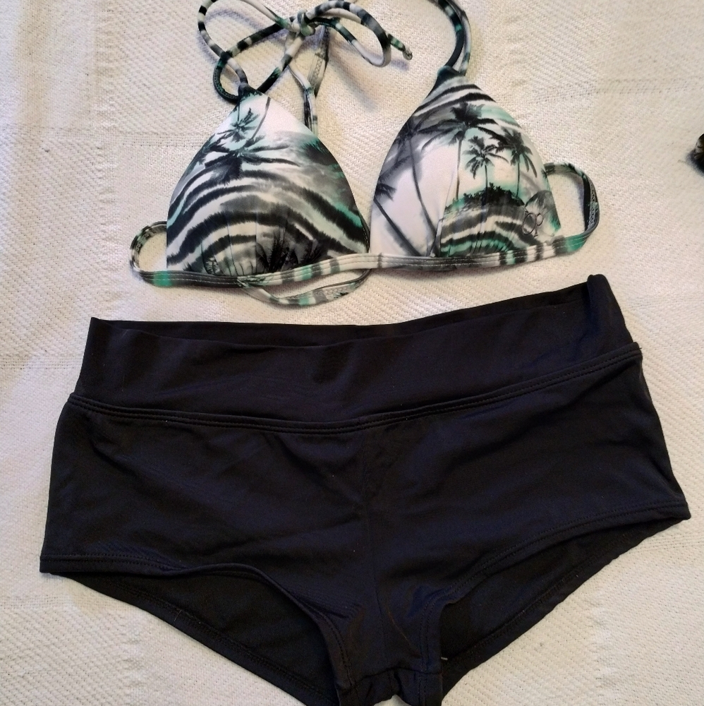 Bikini swim suit, black, white & teal. Size small